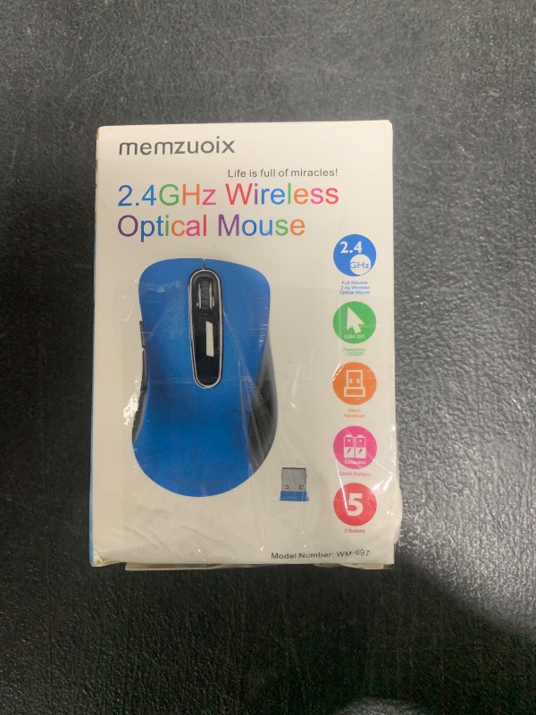 Photo 1 of memzuoix 2.4G Portable Wireless Mouse, 1200 DPI Mobile Optical Cordless Mice with USB Receiver for Computer, Laptop, PC, Desktop, MacBook, 5 Buttons, Blue