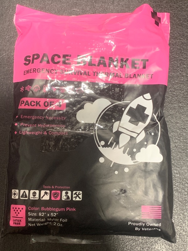 Photo 1 of EVERLIT Survival Emergency Mylar Thermal Blankets -Space Blanket Survival kit Camping Blanket Perfect for First Aid, Outdoors, Hiking,Bug Out Bag,Marathons or First Aid (Bubblegum Pink)