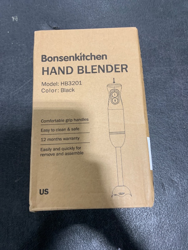 Photo 1 of Bonsenkitchen Hand Blender, Immersion Blender with 2 Mixing Speed, Electric Handheld Blender Portable Stick Mixer with Stainless Steel Blades for Soup, Smoothie, Puree, Baby Food