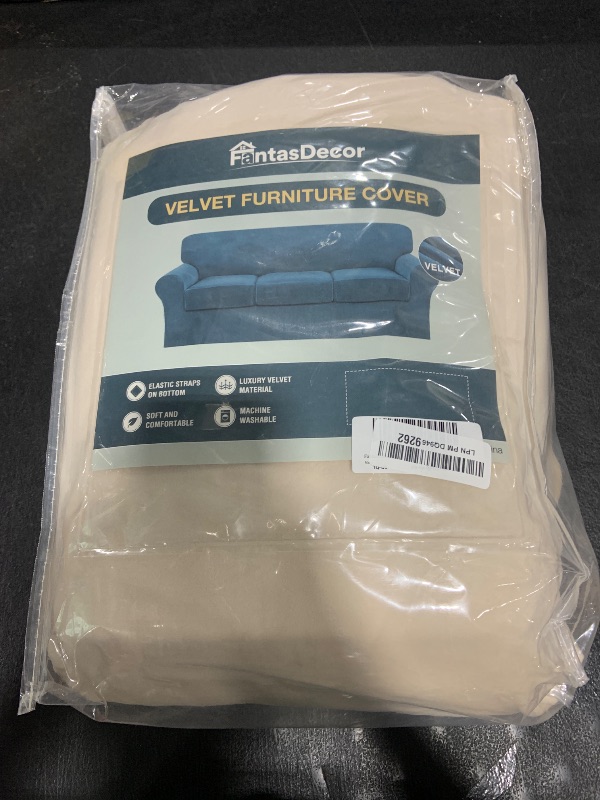 Photo 1 of FantasDecor 4 Piece Sofa Velvet Couch Covers for 3 Cushion Stretch Slipcover with Individual Seat Cushion Elastic Furniture Protector for Pets, Machine Washable (Sofa, Ivory)