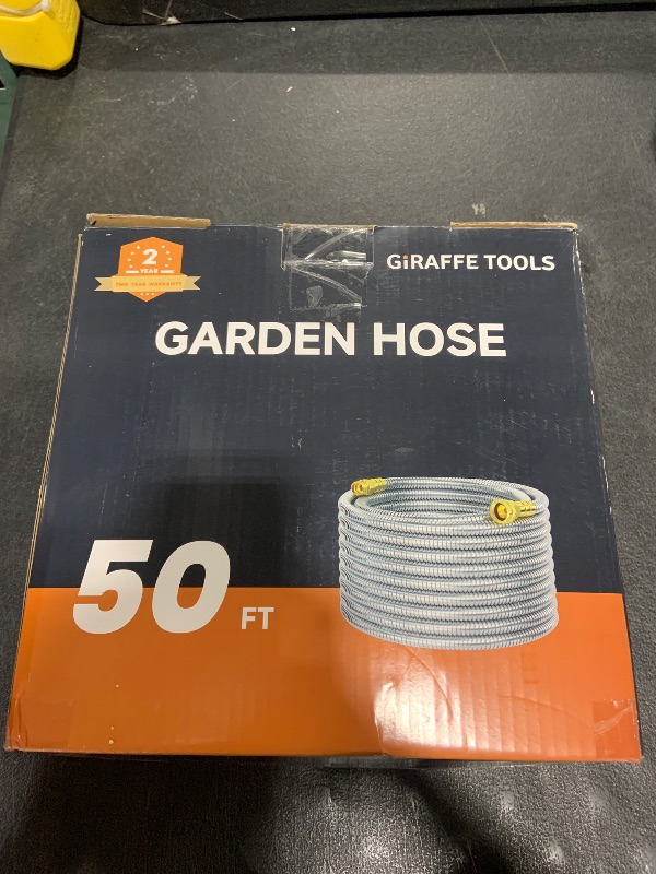 Photo 1 of Girafe Tools Garden Hose 50ft x 3/4", 304 Stainless Steel Metal Water Hose, No Kink Garden Water Hose with 9 Pattern Spray Nozzle, Flexible, Lightweight, Kink Free Hose for Yard, Outdoor