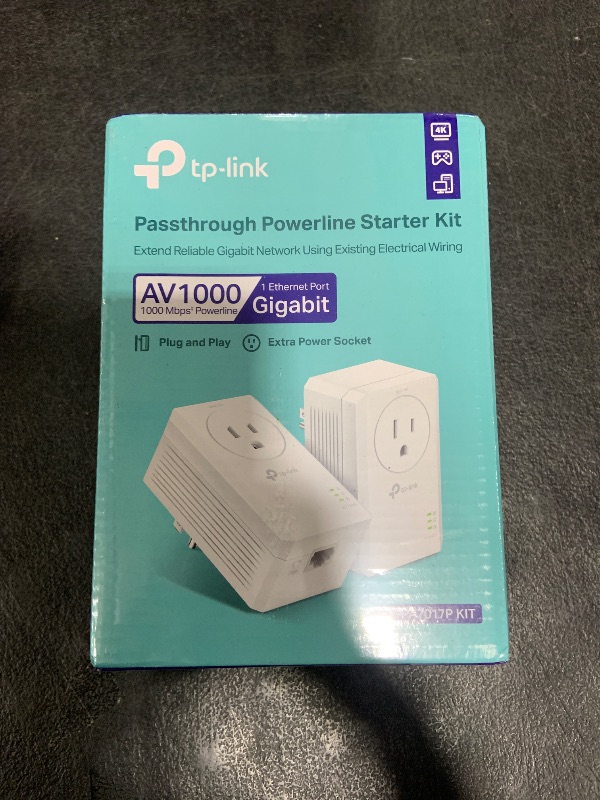 Photo 1 of TP-Link AV1000 Powerline Ethernet Adapter Kit (TL-PA7017P KIT) - Passthrough, Noise Filtering, Gigabit Port, Plug Pair & Play, Network Adapter