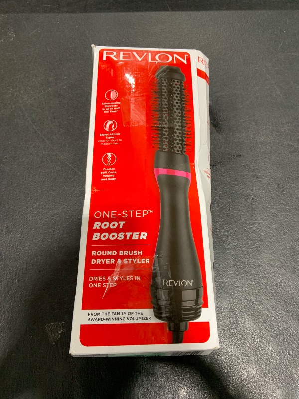 Photo 1 of REVLON One-Step Hair Dryer and Styler - Root Booster Round Brush for Styling, Dryer Brush for Fast and Easy Salon-Quality Blowout, More Shine and Less Frizz (1-1/2 in)