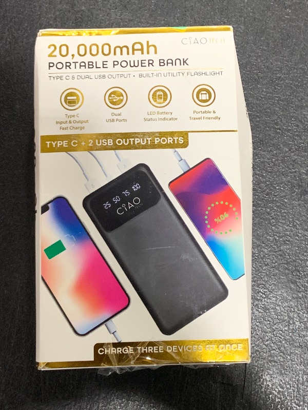 Photo 1 of CIAO TECH Portable Charger Power Bank - 20000 mAh Portable Charger USB C - LED Display Slim Power Bank Fast Charging,Utility Flashlight, Travel Accessories
