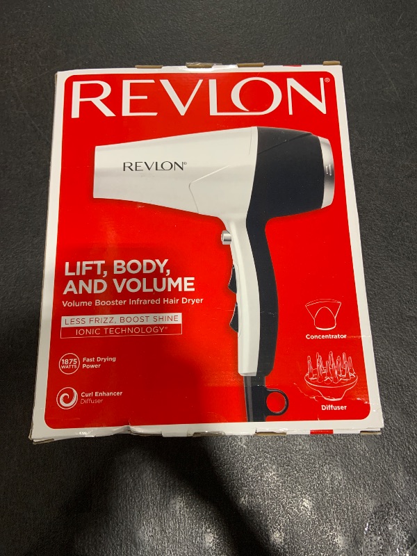 Photo 1 of REVLON Volume Booster, Hair Dryer with Curl Enhancing Diffuser | Increase Volume, Decrease Frizz and Damage, Fast Drying, 1875 Watts (White)