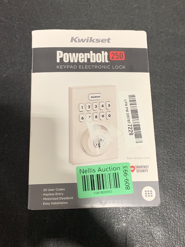 Photo 1 of Kwikset Powerbolt 250 Keyless Entry Door Lock, 10-Button Keypad Satin Nickel Contemporary Electronic Deadbolt Door Lock, Customizable User Codes, Auto Locking and SmartKey