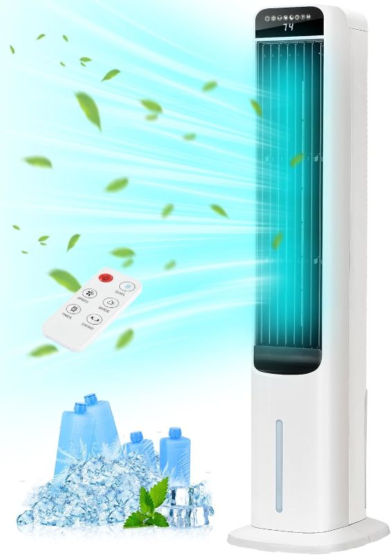 Photo 1 of Evaporative Air Cooler, 41" Windowless Portable Air Conditioner, 3-in-1 Cooling Fans that Blow Cold Air, 4 Ice Packs, 12H Timer, 26ft Remote, 120° Oscillation, Queit Swamp Cooler for Room
