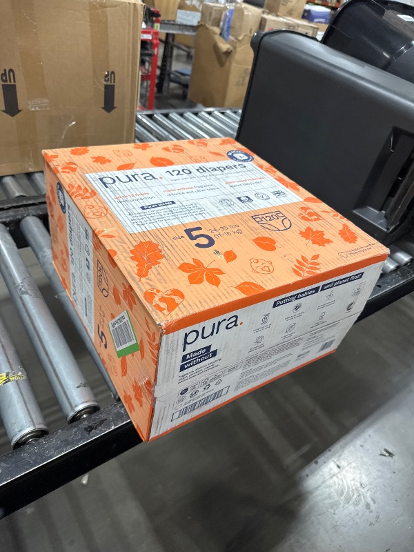 Photo 1 of Pura Size 5 Eco-Friendly Diapers (24-35 lbs) Totally Chlorine Free (TCF), Hypoallergenic, Soft Organic Cotton, Sustainable, up to 12 Hours Leak Protection, Allergy UK, 6 Packs of 20 (120 Diapers)