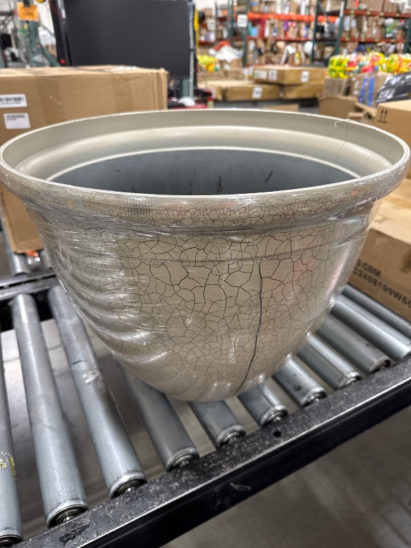Photo 1 of The HC Companies 20 Inch Tucson Decorative Round Planter - Lightweight Premium Resin Plant Pot with a Ceramic Look for Indoor Outdoor Use, Greige Crackle