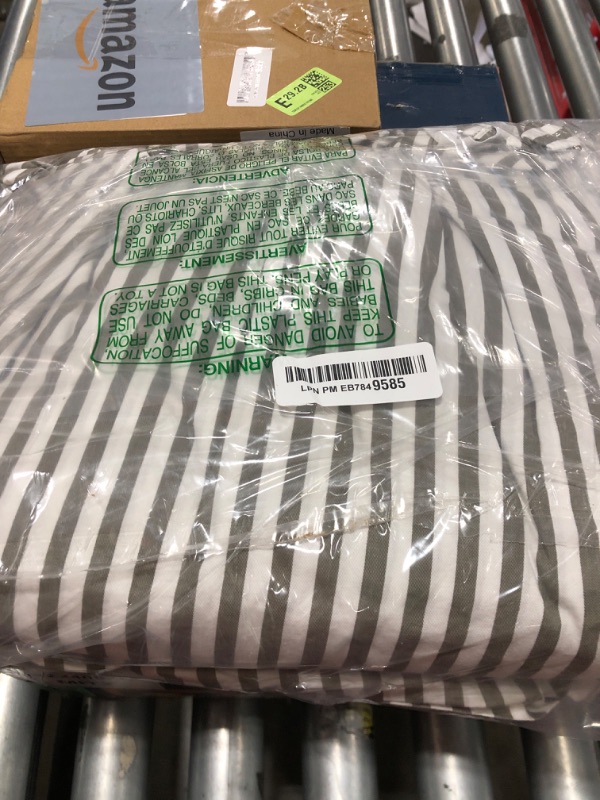 Photo 1 of JELLYMONI 100% Natural Cotton 3pcs Striped Duvet Cover Sets,White Duvet Cover with Grey Stripes Pattern Printed Comforter Cover,with Zipper Closure & Corner Ties(Queen Size)
