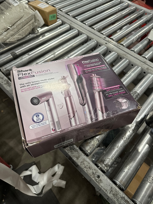 Photo 1 of Shark FlexFusion Hair Straightener & Powerful Hair Dryer with Diffuser, Fusion Hair Brush, Ceramic Air Styler with Auto-Wrap Hair Curlers, Ceramic Plates, Cosmic Blush HD642S