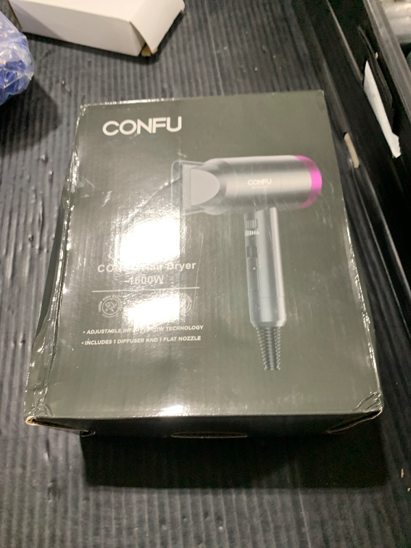 Photo 1 of CONFU Ionic Blow Dryer 1600W, Portable Lightweight Fast Drying Negative Ion Hairdryer Blowdryer, 3 Heat Settings & Infinity Speed, with Diffuser and Concentrator Nozzle for Home & Travel