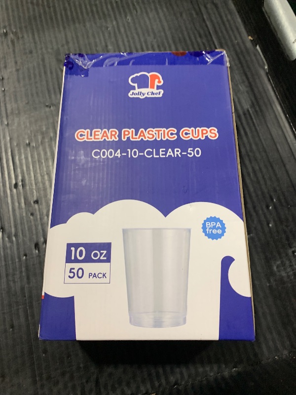 Photo 1 of JOLLY CHEF 10 oz Clear Disposable Plastic Cups 50 Pack, Clear Plastic Cups Tumblers, Heavy duty Party Glasses, Disposable Cups for Wedding, Thanksgiving,Halloween,Christmas Party