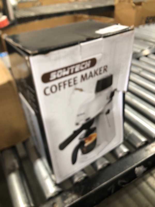 Photo 1 of SOWTECH Coffee Machine, 3.5 Bar Espresso Cappuccino Machine with Milk Frother, 1-4 Cup Portable Coffee Maker for Latte, Cappuccino, 800W, White