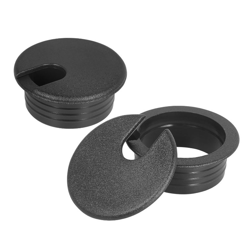 Photo 1 of 1-1/2" Black Desk Grommet, JTemgle Plastic Cable Hole Cover Computer Table Cord Wire Organizer Caps Desktop Cord Management for Home Office TV Stands Tabletops, 2 Pieces