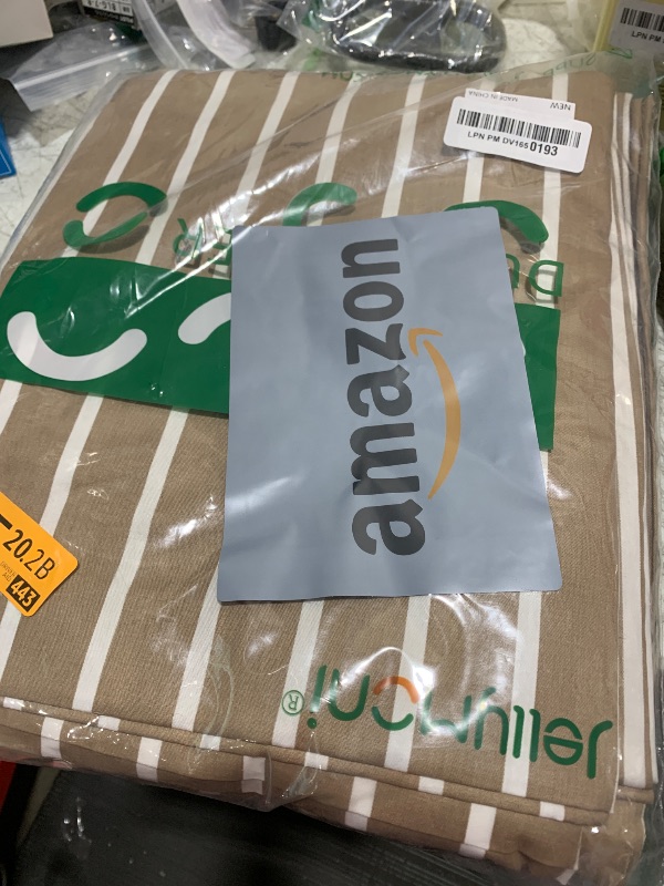 Photo 1 of JELLYMONI King Duvet Cover Set, Cotton Duvet Cover 3 Pieces with Zipper Closure, 1 Duvet Cover and 2 Pillowcases(Khaki with White Striped)