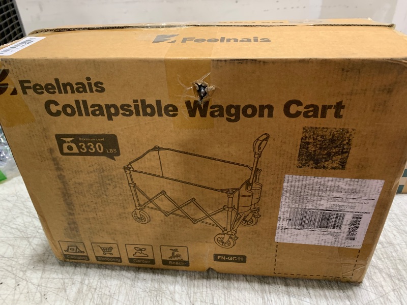 Photo 1 of Collapsible Wagon with Wheels, Feelnais Folding Wagon Cart with Adjustable Handle, 135L Portable Utility Wagon for Grocery Garden Shopping Camping Sports Beach