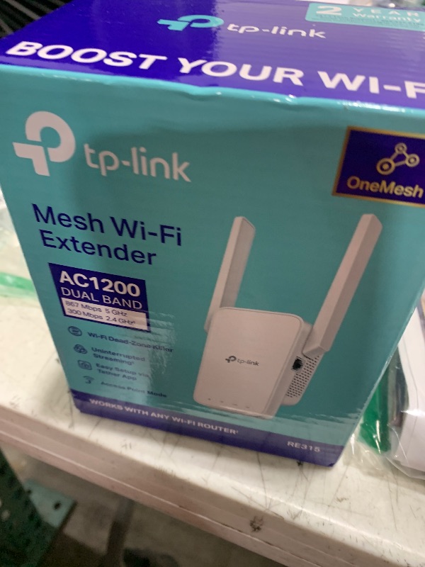 Photo 1 of TP-Link AC1200 WiFi Extender, 2025 Wirecutter Best WiFi Extender, 1.2Gbps home signal booster, Dual Band 5GHz/2.4GHz, Up to 1600 Sq.ft and 32 Devices, EasyMesh Compatible, One Ethernet Port (RE315)