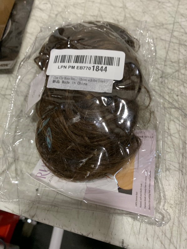 Photo 1 of RUWISS Claw Clip Messy Bun Hair Piece Real Human Hair Buns Wavy Curly Chignon Hair Bun Extensions Tousled Updo Hair Buns Claw Clip Ponytail Hairpieces ?Medium Brown?