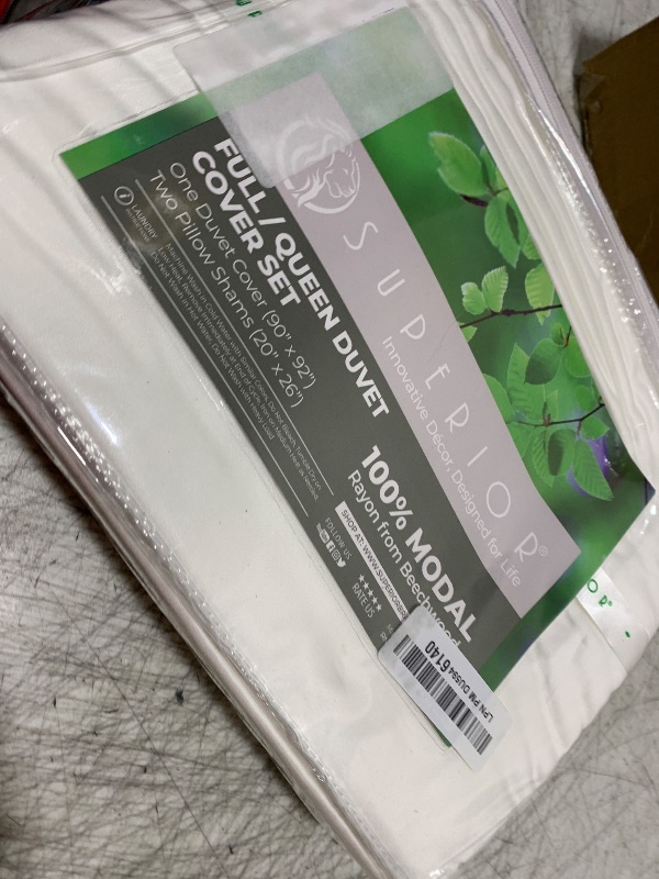 Photo 1 of Superior Modal from Beechwood 400 Thread Count Duvet Cover Set, Silky Soft Cool Bedding Essentials, Sateen Weave, Set Includes 1 Duvet Cover with Button Closure, 2 Pillow Shams, Full/Queen, White