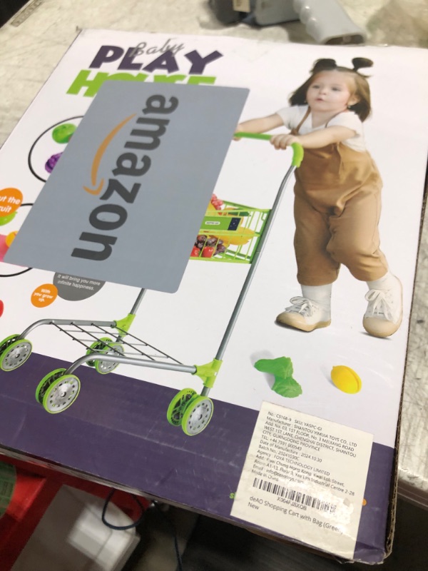 Photo 1 of deAO Toy Shopping Cart with Food,Trolley Play Set with Pretend Fruits Vegetables and Accessorie,Grocery Shopping Cart with Bag Pretend Play and Role Play Kitchen Toys for Kids 3+