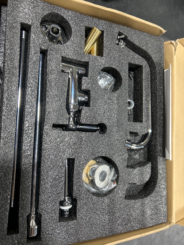 Photo 1 of Commercial Sink Faucet with Sprayer 8" Center Wall Mount Kitchen Sink Faucet with 8” Swing Spout 18" Hose Commercial Kitchen Faucet 20" Height Faucet Pull Down Spray for Restaurant, Industrial