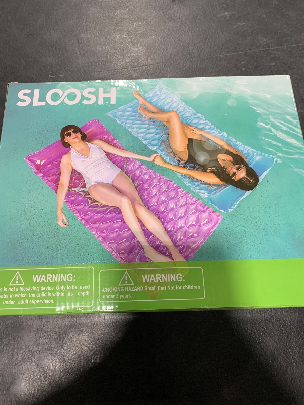 Photo 1 of SLOOSH Inflatable Pool Floats Raft,Floating Lounge for Adults,64x32 inch Swimming Mat Pool Mattress with Headrest,2 Pieces Float Air Mat for Summer Water Beach Fun,Blue,Purple