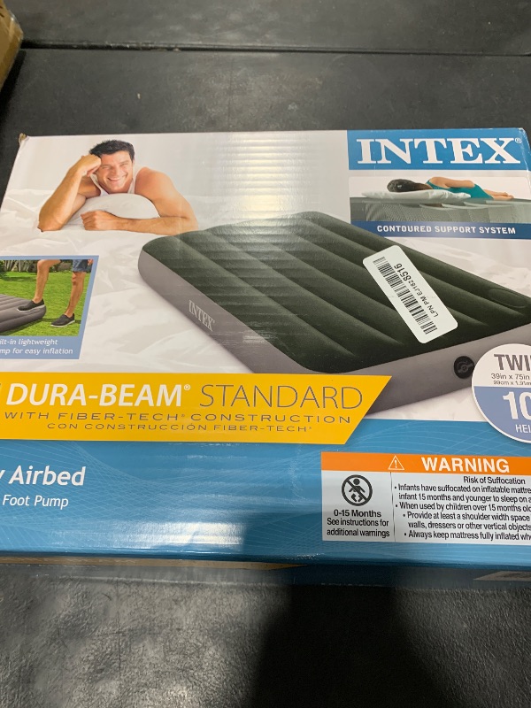 Photo 1 of Intex 64761E Dura-Beam Standard Downy Air Mattress: Fiber-Tech – Twin Size – Built-in Foot Pump – 10in Bed Height – 300lb Weight Capacity