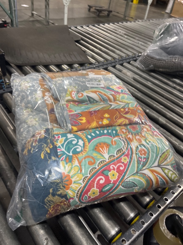 Photo 1 of Autumn Dream Cotton Bedspread Quilt Sets Reversible Bedding Coverlet Sets Comforter, Paisley Floral Patchwork Yellow Grey Bedspread, Queen Size