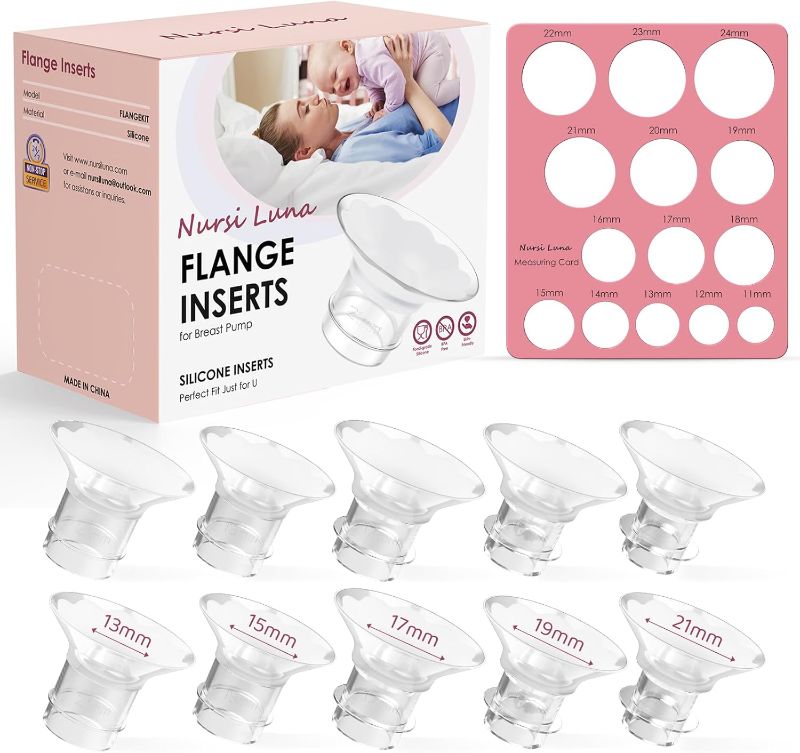 Photo 1 of Flange Sizing Kit with 10PCS Flange Inserts 13/15/17/19/21mm and Nipple Measurement Tool for Flanges, Silicone Breast Pump Flange Insert Kit for 24mm Most Pumps, Pumping Breastfeeding Essentials Kit
