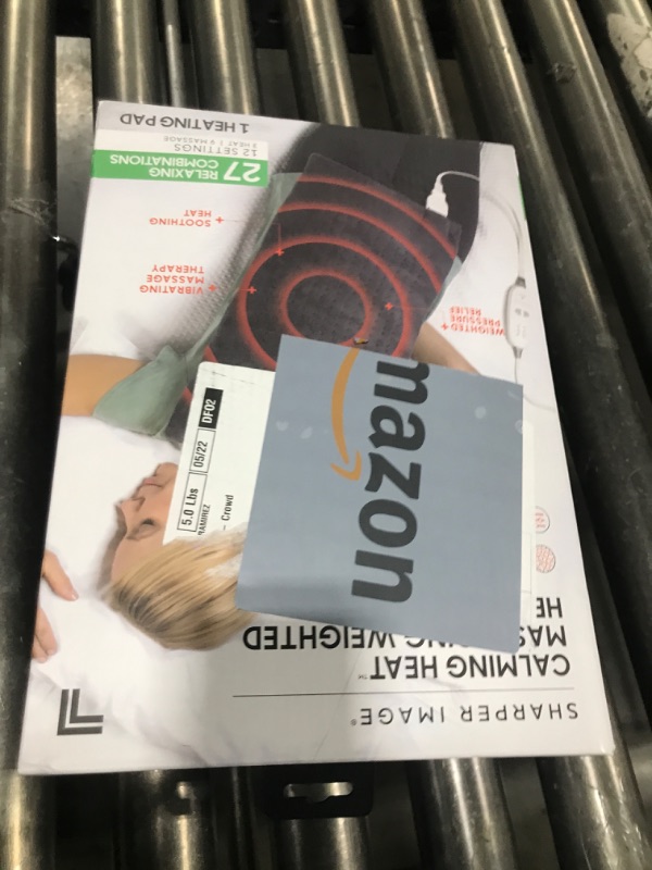 Photo 1 of Calming Heat Massaging Weighted Heating Pad by Sharper Image- Electric Heating Pad with Massaging Vibrations, Auto-Off,12 Settings- 3 Heat, 9 Massage- 27 Relaxing Combinations, 12” x 24”, 4lbs