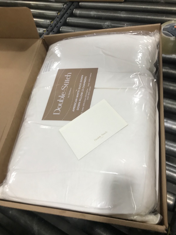 Photo 1 of Double Stitch Down Pillow, 3-Chamber White Bed Pillow for Sleeping, Sourced in America, Made in Canada, Luxury 400 Thread Count 100% Cotton Shell, 700 Fill Power, Soft, Queen, 20" x 30"