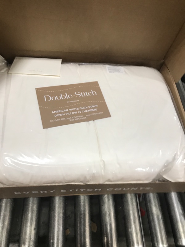 Photo 1 of Double Stitch Down Pillow, 3-Chamber White Bed Pillow for Sleeping, Sourced in America, Made in Canada, Luxury 400 Thread Count 100% Cotton Shell, 700 Fill Power, Soft, Queen, 20" x 30"