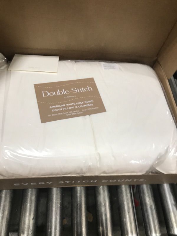 Photo 1 of Double Stitch Down Pillow, 3-Chamber White Bed Pillow for Sleeping, Sourced in America, Made in Canada, Luxury 400 Thread Count 100% Cotton Shell, 700 Fill Power, Soft, Queen, 20" x 30"