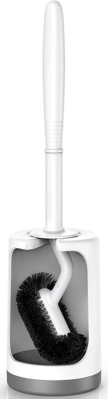 Photo 1 of HAMITOR Toilet Bowl Brush Holder Set: Curved Design with Holder for Deep Cleaning Under Rim - Compact Hidden Scrubber for Small Space - Modern RV Bathroom Accessories - White
