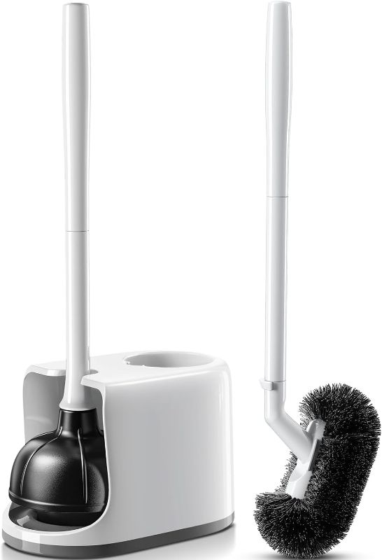 Photo 1 of HAMITOR Toilet Plunger Bowl Brush Combo?Heavy Duty Rubber for Drain Clog Remover - Curved Design Bristles for Deep Cleaning Under Rim - Compact Bathroom Cleaning Tools for New Homet Essentials - White
