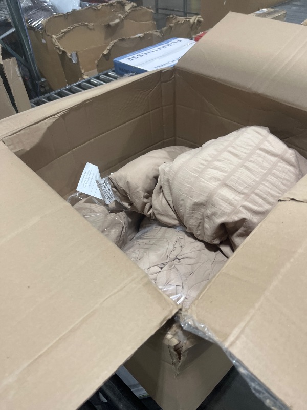 Photo 1 of CozyLux King Seersucker Comforter Set with Sheets Taupe Bed in a Bag 7-Pieces All Season Bedding Sets with Comforter, Pillow Shams, Flat Sheet, Fitted Sheet, Pillowcases