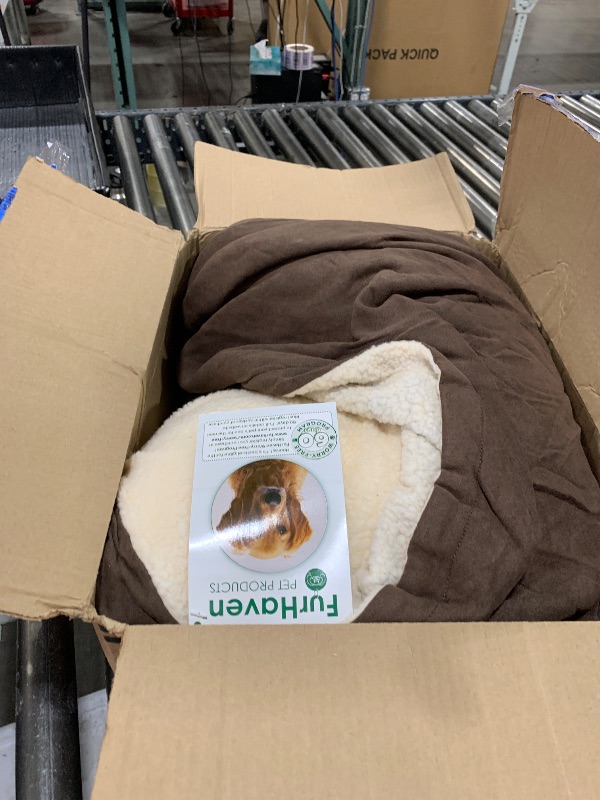 Photo 1 of Furhaven 26" Round Memory Foam Dog Bed for Medium/Small Dogs w/ Removable Washable Cover, For Dogs Up to 30 lbs - Sherpa & Suede Snuggery - Espresso, 26-inch