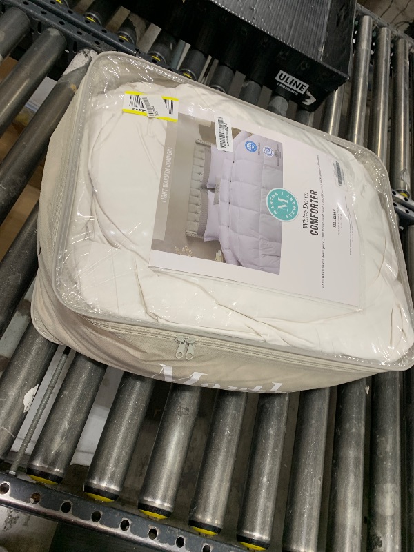 Photo 1 of MARTHA STEWART 650 Fill Power Luxury White Down Comforter Queen Size - Light Warmth Down Duvet Insert 300 Thread Count 100% Sateen Cotton Bedding Comforter with Corner Loops, Made in USA - 90" x 90"