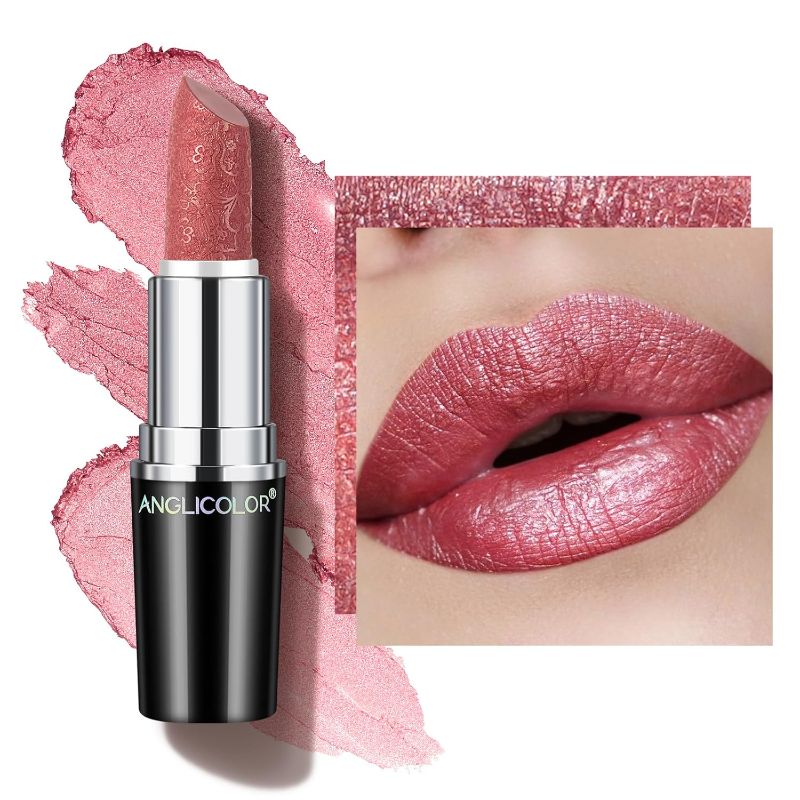 Photo 1 of Glitter Metallic Pink Lipstick,High Impact Lipcolor,Lightweight Hydrating Formula Smooth and Non-Sticky,Rose Lipstick For Women,Full-Coverage Lip Makeup(01 COSMOPOLIS, 4g)

