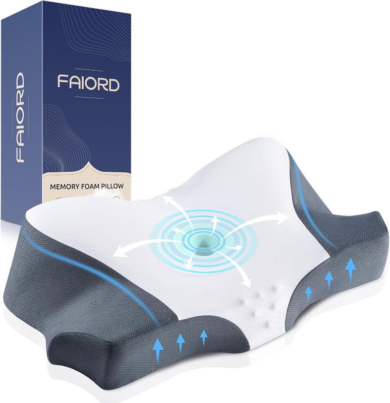 Photo 1 of Memory Foam Cervical Neck Pillows, Cervical Pillow for Neck and Shoulder Pain Relief, Orthopedic Ergonomic Contour Back Support Pillow for Side, Back & Stomach Sleepers with Cooling Pillowcase

