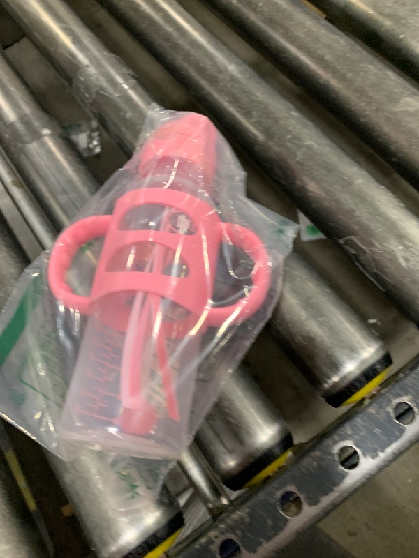 Photo 1 of Dr. Brown's Milestones Narrow Sippy Straw Bottle, Spill-Proof with 100% Silicone Handles and Weighted Straw, 8 oz/250 mL, Pink, 6m+