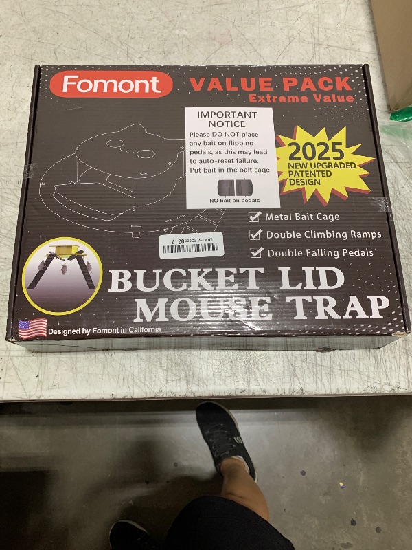 Photo 1 of Fomont 2024 New Upgraded Bucket Lid Mouse Trap-Metal Bait Cage-Auto Reset-5 Gallon Bucket Fit-Humane-Indoor Outdoor-Rat Trap