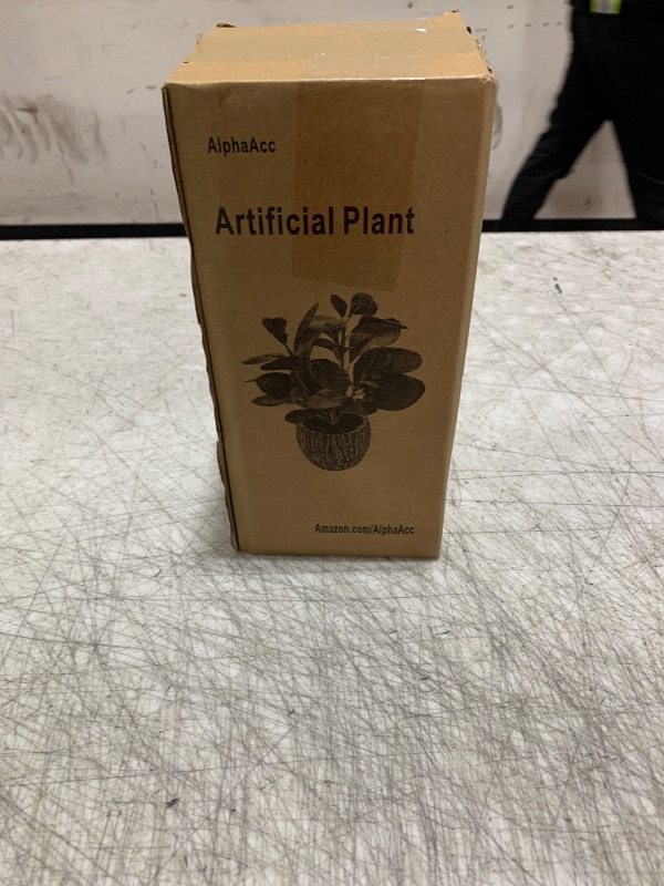 Photo 1 of AlphaAcc Artificial Plants Real Looking and Touching Fake Plant Evergreen Plastic Fiddle Leaf Fig Plant with Rustic Black Cement Planter for Housewarming Office Desk Decor