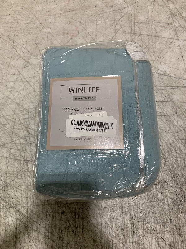 Photo 1 of WINLIFE 100% Cotton Quilted Pillow Sham Floral Printed Pillow Cover (Standard, Aqua Blue)