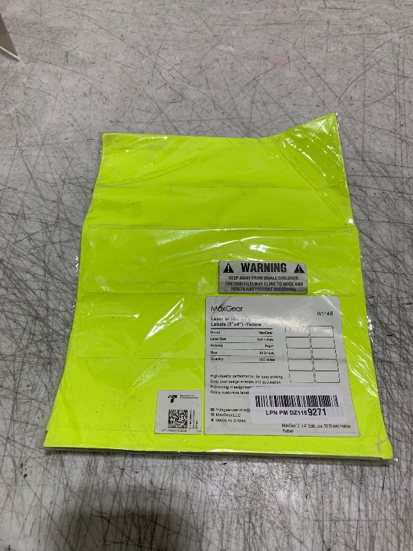 Photo 1 of MaxGear 8-1/2" x 11" Neon Yellow Labels - Fluorescent Labels, for Inkjet or Laser Printer, for Efficient Sorting and Organization, Strong Adhesive, 2" x 4", 30 Sheets, 300 Pcs