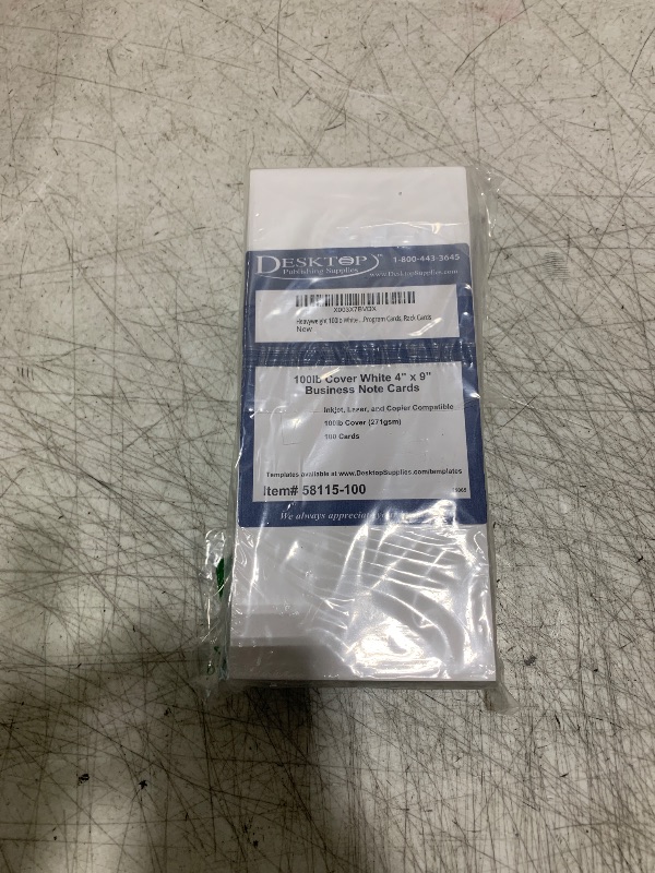 Photo 1 of Heavyweight 100lb White 4" x 9" Business Note Cards - 100 Thick Blank Cards for Menu Cards, Program Cards, Rack Cards