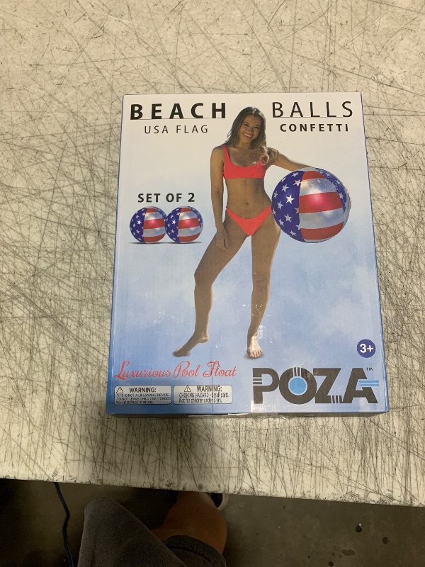 Photo 1 of POZA USA Inflatable Beach Balls - Luxurious Beach, Pool Ball Filled with Sparkly Silver Stars Confetti, Cool USA Flag Design Big Beach Ball, Great for Pool Party Decorations or Beach Games