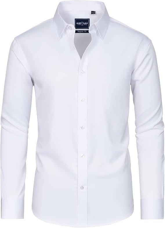 Photo 1 of Alimens & Gentle Long Sleeve Button Down Stain-Proof Solid Shirts Business Casual Dress Shirt Slim Fit for Men All White