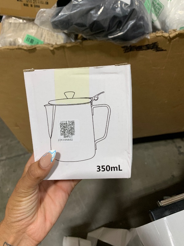 Photo 1 of Stainless Steel Coffee Cup Mug Milk Frothing Pitcher Jug with Lid for Latte Coffee Art for Office Kitchen with handle(350mL)